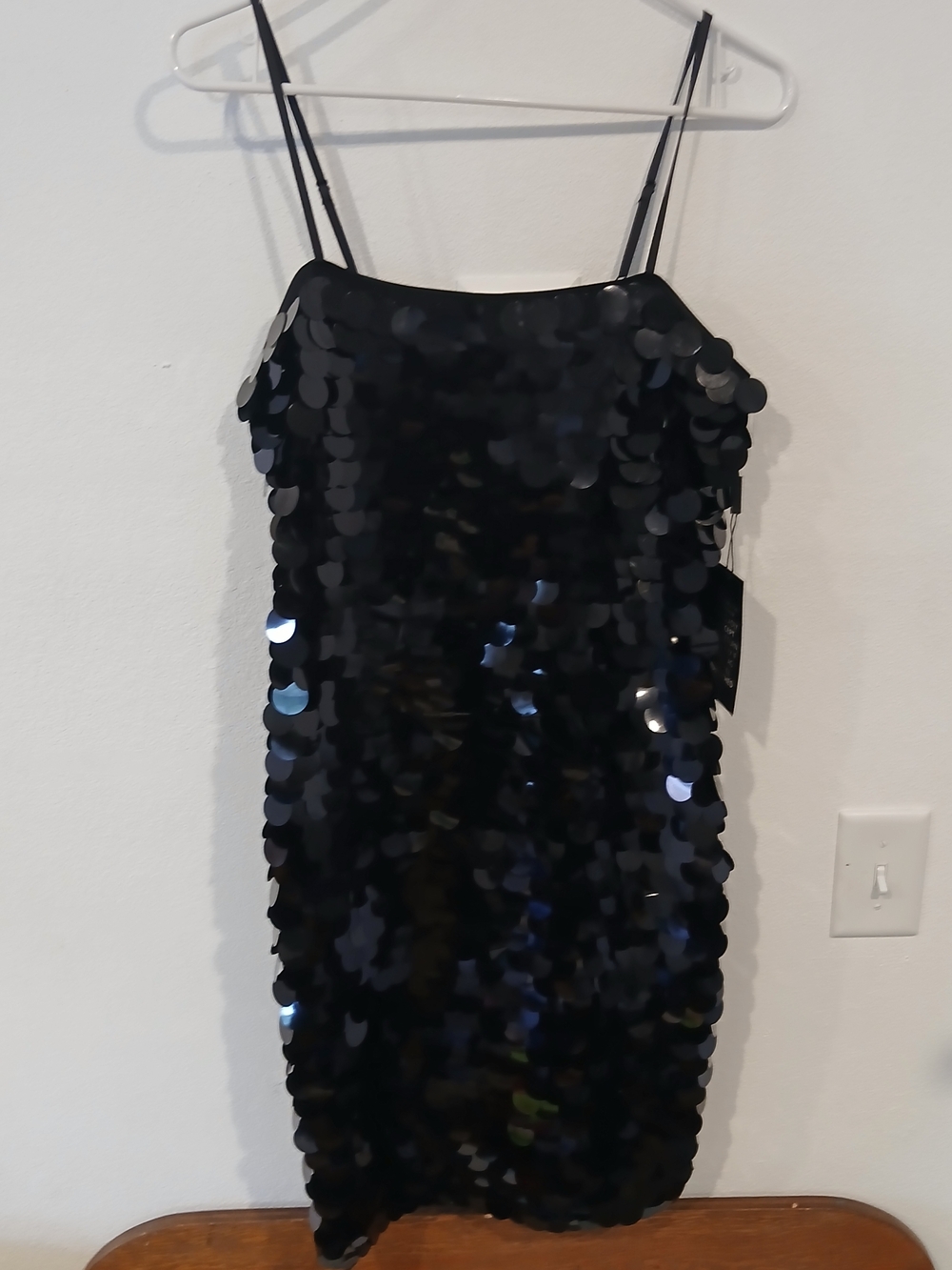 White House Black Market Black Sequin Paillette Mini Dress Size 6 NWT